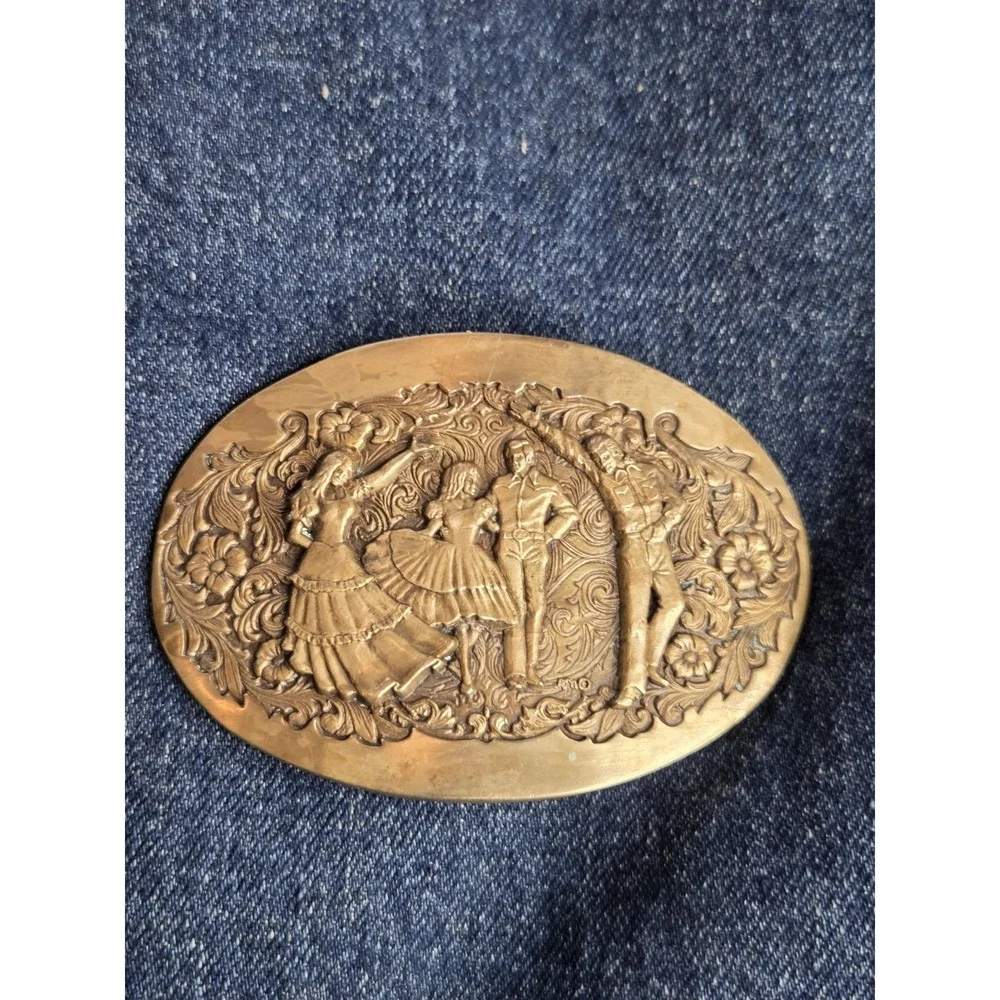Vintage Brass Square Dancing Class Solid Brass Belt Buckle